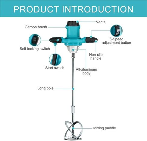 2600W Handheld Electric Concrete Mixer with 6-Speed Adjustment and Accessories Pack in Saudi Arabia