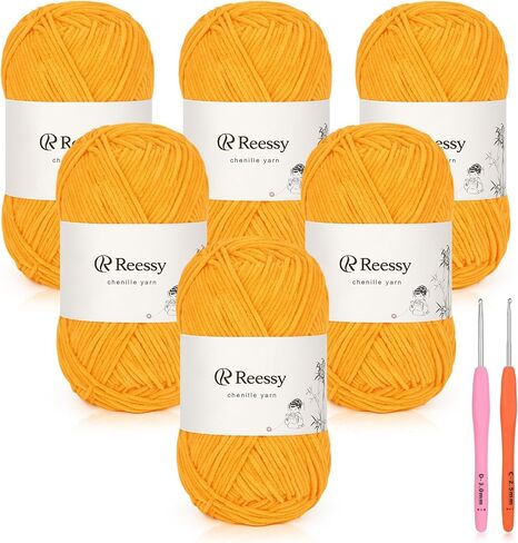 Skinny Chenille Yarn for Crocheting - 6 Pack of 50g/1.76oz - Soft Fluffy Chenille Yarn - Baby Weights, Ideal Crochet Yarn for Baby Blankets, Plush Toys & Wearables - 951yd Total(Sun Yellow) in Kuwait