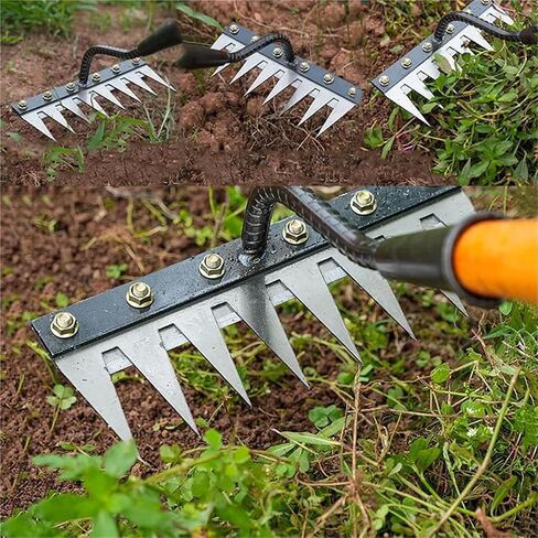 Weeding Hoe Iron Rake Garden Rake Metal Carbon Steel Tooth Nail Rake Weeding Loose Soil Agricultural Tool for Sturdy Dethatching(6-Teeth) in Saudi Arabia