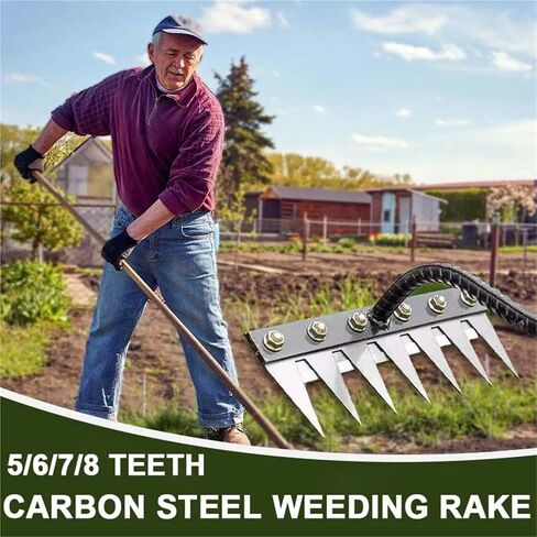 Weeding Hoe Iron Rake Garden Rake Metal Carbon Steel Tooth Nail Rake Weeding Loose Soil Agricultural Tool for Sturdy Dethatching(6-Teeth) in Saudi Arabia