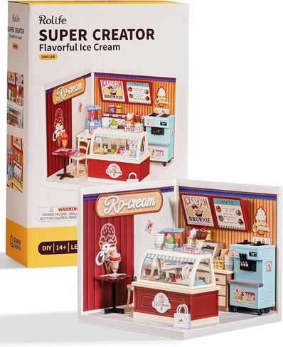 Rolife Super Creator Series, DIY Mini Ice Cream Store Dollhouse House Kit, Bulid Scenary for Action Collectible Figures,Creative Gifts for Women Kid Adults in Saudi Arabia