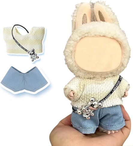 17cm Doll Clothes(NO Doll), Cute Dolls Outfit Accessories with Sweater + Denim Jeans + Pants, Small Kawaii Clothes Set for Dolls(Style 4) in Saudi Arabia