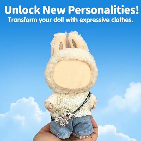 17cm Doll Clothes(NO Doll), Cute Dolls Outfit Accessories with Sweater + Denim Jeans + Pants, Small Kawaii Clothes Set for Dolls(Style 4) in Saudi Arabia
