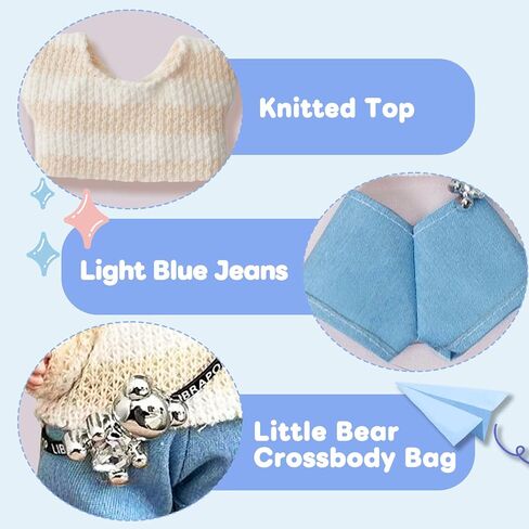 17cm Doll Clothes(NO Doll), Cute Dolls Outfit Accessories with Sweater + Denim Jeans + Pants, Small Kawaii Clothes Set for Dolls(Style 4) in Saudi Arabia