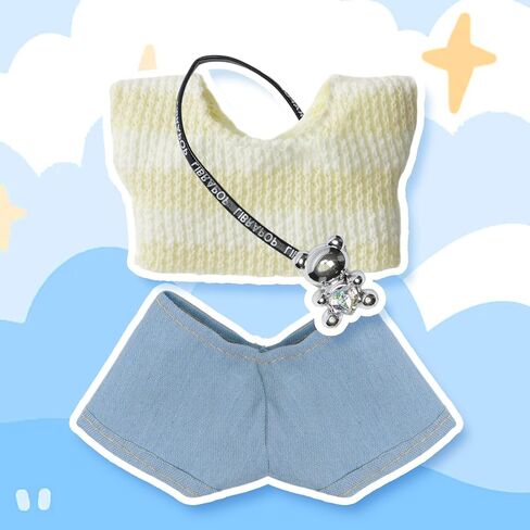 17cm Doll Clothes(NO Doll), Cute Dolls Outfit Accessories with Sweater + Denim Jeans + Pants, Small Kawaii Clothes Set for Dolls(Style 4) in Saudi Arabia