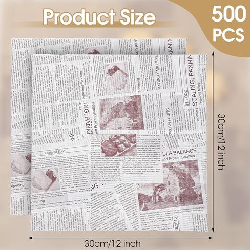 500 PCS 12 × 12 بوصة من ورق الشمع الأذواق الشحوم مقاوم لبطانات سلة صينية مقاومة للشرق وورقة ورقية وملفات أغلفة الكلب الساخن مربعة لخبز الطعام (بني) in Saudi Arabia