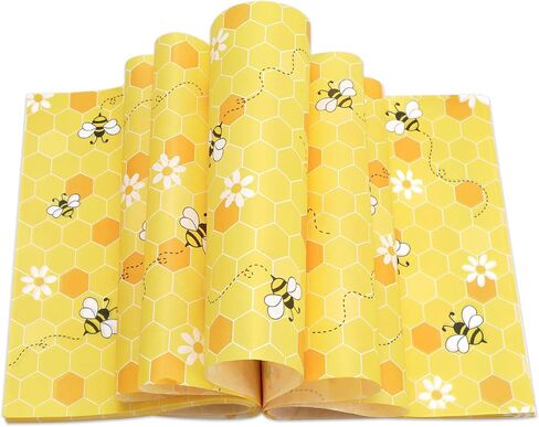 150Pcs Summer Bee Wax Paper Yellow Honeycomb Deli Paper Tissue Cute Daisy Sandwich Wrap Paper Waterproof Oil-Proof Picnic Liners for Party Kitchen Supplies in Saudi Arabia