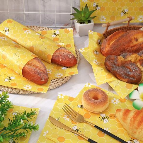 150Pcs Summer Bee Wax Paper Yellow Honeycomb Deli Paper Tissue Cute Daisy Sandwich Wrap Paper Waterproof Oil-Proof Picnic Liners for Party Kitchen Supplies in Saudi Arabia