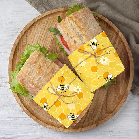 150Pcs Summer Bee Wax Paper Yellow Honeycomb Deli Paper Tissue Cute Daisy Sandwich Wrap Paper Waterproof Oil-Proof Picnic Liners for Party Kitchen Supplies in Saudi Arabia