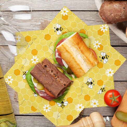 150Pcs Summer Bee Wax Paper Yellow Honeycomb Deli Paper Tissue Cute Daisy Sandwich Wrap Paper Waterproof Oil-Proof Picnic Liners for Party Kitchen Supplies in Saudi Arabia