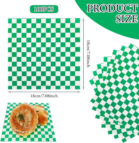 200 PCS شمع الأوراق الورقية لذيذة ورقة 7 × 7 "شحنة مقاومة سلة سلة المدقق شطيرة مربعة لبرغر مطعم الخبز الشواء نزهة (أخضر) in Kuwait