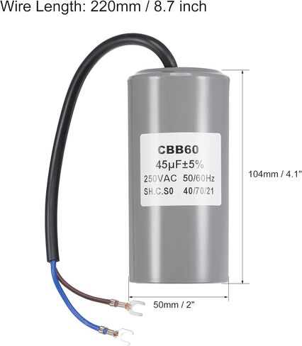 MECCANIXITY CBB60 Run Capacitor 40uF 250V AC 2 Wires 50/60Hz Cylinder Motor Running Capacitor 96x50mm with Terminal for Air Compressor Water Pump in Kuwait