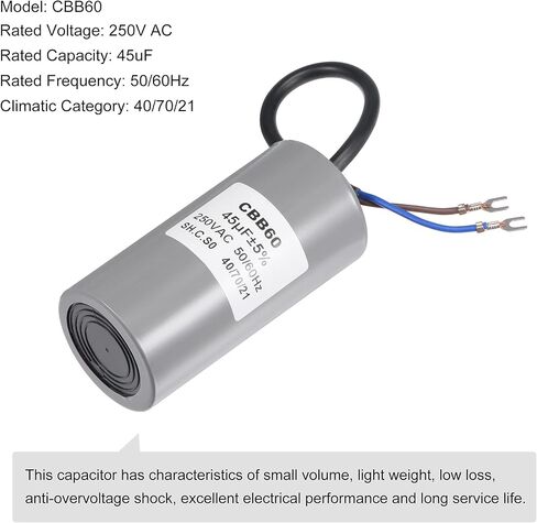 MECCANIXITY CBB60 Run Capacitor 40uF 250V AC 2 Wires 50/60Hz Cylinder Motor Running Capacitor 96x50mm with Terminal for Air Compressor Water Pump in Kuwait