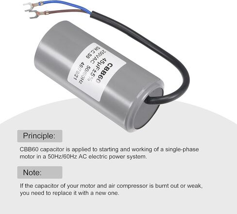MECCANIXITY CBB60 Run Capacitor 40uF 250V AC 2 Wires 50/60Hz Cylinder Motor Running Capacitor 96x50mm with Terminal for Air Compressor Water Pump in Kuwait