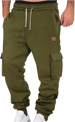 Baggy Cargo Sweatpants for Men Drawstring Elastic Waist Fleece Warm Comfy Jogger with Pockets Athletic Gym Sport Pant in Saudi Arabia