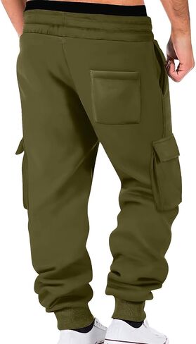 Baggy Cargo Sweatpants for Men Drawstring Elastic Waist Fleece Warm Comfy Jogger with Pockets Athletic Gym Sport Pant in Saudi Arabia