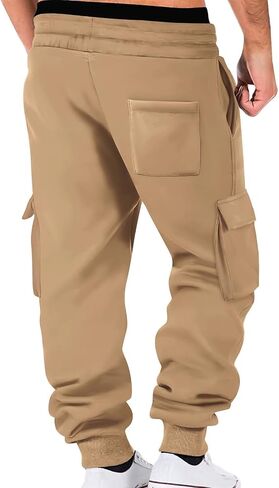 Baggy Cargo Sweatpants for Men Drawstring Elastic Waist Fleece Warm Comfy Jogger with Pockets Athletic Gym Sport Pant in Saudi Arabia