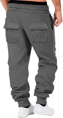 Baggy Cargo Sweatpants for Men Drawstring Elastic Waist Fleece Warm Comfy Jogger with Pockets Athletic Gym Sport Pant in Saudi Arabia