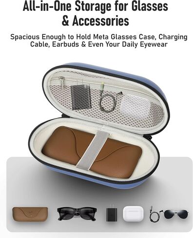 Hard Smart Glasses Case Compatible with Ray-Ban Meta Wayfarer, Skyler, Headliner Models – Travel Carrying Case for Charging Box & Accessories Brown in Kuwait