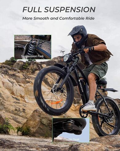 الدراجة الكهربائية Isinwheel M10 Plus/Pro للبالغين 28/22 ميلاً في الساعة 1000 واط محرك الذروة ، بطارية Ebike القابلة للإزالة 75/55 ميل ، و 7 سرعات التحول ، و 26/20 × 4.0 من الدهون الكبار الدراجات الكهربائية. in Kuwait
