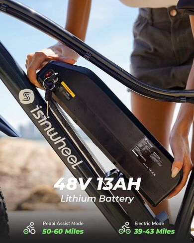 الدراجة الكهربائية Isinwheel M10 Plus/Pro للبالغين 28/22 ميلاً في الساعة 1000 واط محرك الذروة ، بطارية Ebike القابلة للإزالة 75/55 ميل ، و 7 سرعات التحول ، و 26/20 × 4.0 من الدهون الكبار الدراجات الكهربائية. in Kuwait