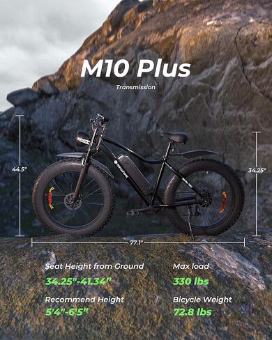 الدراجة الكهربائية Isinwheel M10 Plus/Pro للبالغين 28/22 ميلاً في الساعة 1000 واط محرك الذروة ، بطارية Ebike القابلة للإزالة 75/55 ميل ، و 7 سرعات التحول ، و 26/20 × 4.0 من الدهون الكبار الدراجات الكهربائية. in Kuwait
