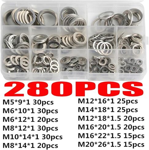 أجهزة تجهيزات 280pcs الألومنيوم/غسالة النحاس حشية الجوز ختم غسالة الحشية الصلبة زيت قابس الحوض لسحق القوارب غسابة الختم in Saudi Arabia