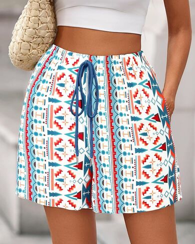 BTFBM Womens Boho Summer Shorts شاطئ العطلات ملابس 2025 الخصر المرن غير الرسمي المطبوع صالة قصيرة صالة بانت الجيوب in Saudi Arabia
