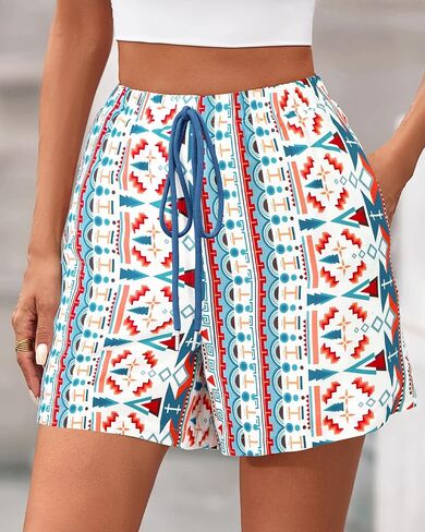BTFBM Womens Boho Summer Shorts شاطئ العطلات ملابس 2025 الخصر المرن غير الرسمي المطبوع صالة قصيرة صالة بانت الجيوب in Saudi Arabia