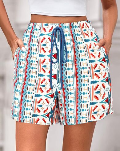 BTFBM Womens Boho Summer Shorts شاطئ العطلات ملابس 2025 الخصر المرن غير الرسمي المطبوع صالة قصيرة صالة بانت الجيوب in Saudi Arabia