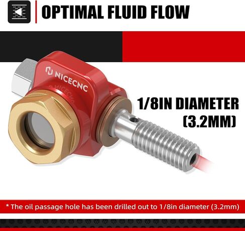 NiceCnc Banjo Bolt متوافق مع Honda XR600R XR650L 1985 1986 1987 1988 1989 1990 1991 1992 1993 1994 1995 1996 1997-2023 مع نافذة عرض الزيت الأحمر in Saudi Arabia
