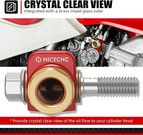 NiceCnc Banjo Bolt متوافق مع Honda XR600R XR650L 1985 1986 1987 1988 1989 1990 1991 1992 1993 1994 1995 1996 1997-2023 مع نافذة عرض الزيت الأحمر in Saudi Arabia