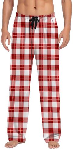 Men's Pajamas Pants Lace up Waist Casual Plaid Print Loose Comfy Sleep & Lounge Trouser Pj's Bottoms with Pockets in Saudi Arabia