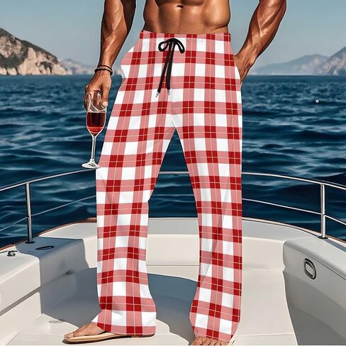 Men's Pajamas Pants Lace up Waist Casual Plaid Print Loose Comfy Sleep & Lounge Trouser Pj's Bottoms with Pockets in Saudi Arabia