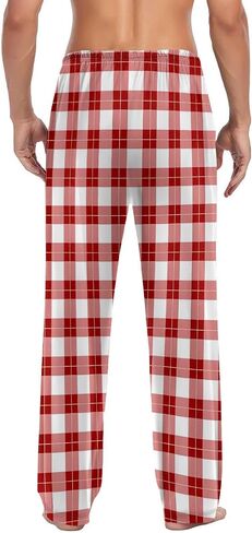 Men's Pajamas Pants Lace up Waist Casual Plaid Print Loose Comfy Sleep & Lounge Trouser Pj's Bottoms with Pockets in Saudi Arabia