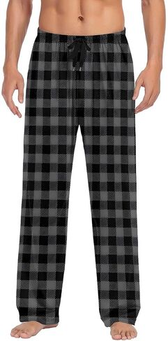 Men's Pajamas Pants Lace up Waist Casual Plaid Print Loose Comfy Sleep & Lounge Trouser Pj's Bottoms with Pockets in Saudi Arabia