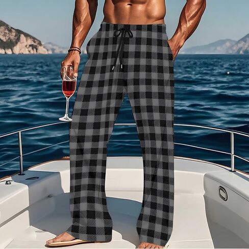 Men's Pajamas Pants Lace up Waist Casual Plaid Print Loose Comfy Sleep & Lounge Trouser Pj's Bottoms with Pockets in Saudi Arabia