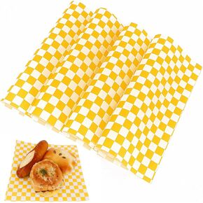 200 Pcs Waxed Paper Sheets Deli Paper Sheets 8.5x8.5"Grease Resistant Food Basket Liners Checkered Square Sandwich Wraps for Burgers Bread Restaurant Barbecue Picnic in Kuwait