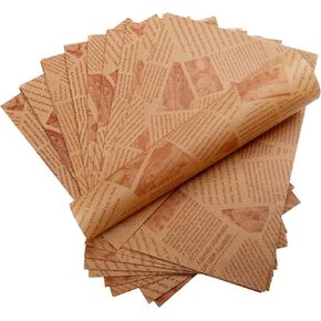 200 PCS Deli Wax Paper Sheets for Food Basket & Plater Liners 12 × 8 بوصة على غرار الصحف القديمة المطبوعة ورقة لذيذة لتلوين الخبز البرغر السندويشات الفرنسية (بنية) in Kuwait