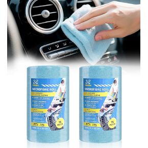 Microfiber Towels Roll - XINDELL Lint-Free 75 Sheet Micro Fiber Cleaning Cloths, 12" x 12" Reusable & Washable Car Drying Towels, Ultra Absorbent Streak-Free Cleaning Rag for Cars,2 Pack in Kuwait
