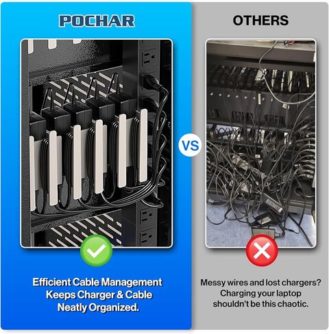 Fully Assembled 18-Device Charging Cart for Chromebook - Locking Laptop Cabinet with Cable Management, Cord Organization, Power Strip - Locks and Stores Tablets up to 14'' and 1.4'' Thick (Black) in Kuwait