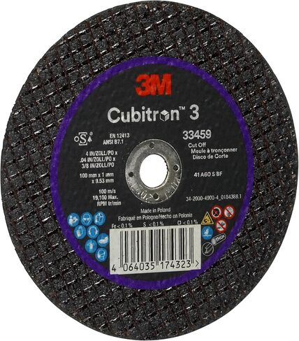 3M Cubitron 3 Cut-Off Wheel 33459, 100 mm x 1 mm x 9.53 mm (4 in x 0.04 in x 3/8 in), Long Lasting Performance, High Cut Rate, for Automotive Cutting and Splicing, Collision Repair, 5 Wheels in Saudi Arabia