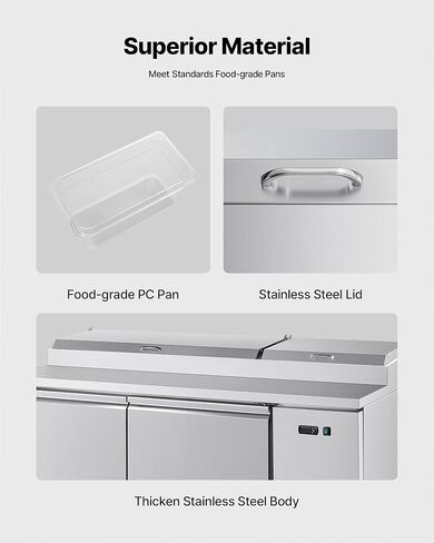 VEVOR 67"W Commercial Refrigerator, Pizza Prep Refrigerated Table, 19.3" Ultra Wide Countertop Food Prep Fridge, 20.3 Cu.Ft Single Door Salad Prep Fridge, 9 Pans Pizza Make Worktop with Cutting Board in Saudi Arabia