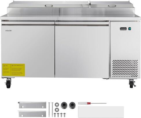 VEVOR 67"W Commercial Refrigerator, Pizza Prep Refrigerated Table, 19.3" Ultra Wide Countertop Food Prep Fridge, 20.3 Cu.Ft Single Door Salad Prep Fridge, 9 Pans Pizza Make Worktop with Cutting Board in Saudi Arabia