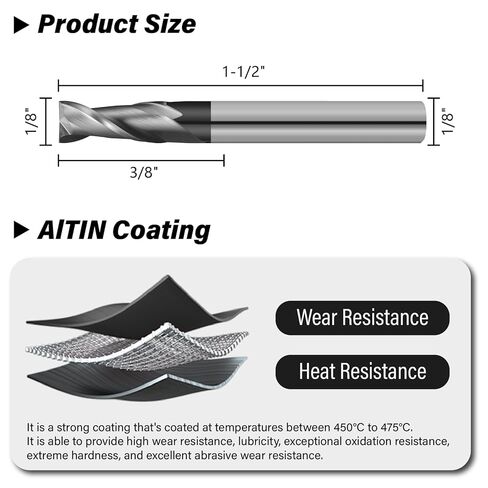 3PCS 1/4" Micrograin Carbide Square End Mill Set 2 Flute HRC 55 AlTiN Coating End Milling Bits for Milling Alloy Steels, Hardened Steel, CNC Router Bits in Kuwait