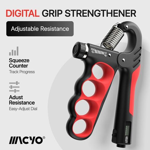 MACYO Grip Strength Trainer with Wider Handles - Adjustable Hand Grip Strengthener 11-220Lbs(5-100KG) for Large Hands, Automatic Counter & Ergonomic Design, Comfortable Forearm Workout for Athletes, Injury Recovery in Saudi Arabia
