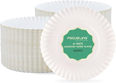 FOCUSLINE 6 Inch Paper Plates 1000 Count, White Paper Plates Uncoated, Everyday Disposable Dessert Plate 6" Small Plate Bulk 1000 Count in Saudi Arabia