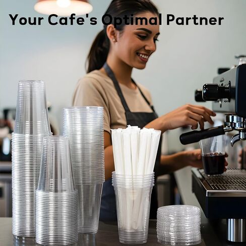 AOZITA 25 Pack - 16 oz Plastic Cups with Lids and Straws, Clear Iced Coffee Cups with Lids, Disposable Cups with Lids for Cold Drinks, Iced Tea, Milkshakes, Smoothies - Durable & BPA Free in Saudi Arabia
