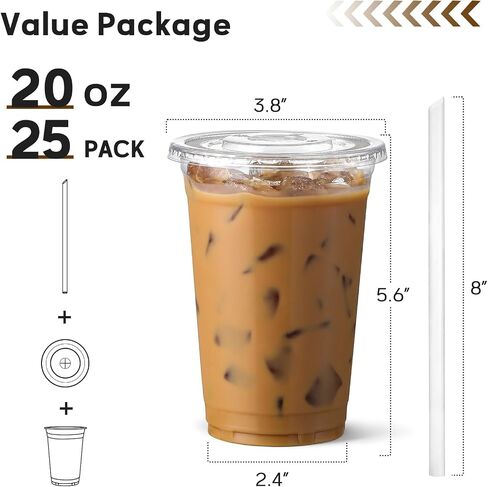 AOZITA 25 Pack - 16 oz Plastic Cups with Lids and Straws, Clear Iced Coffee Cups with Lids, Disposable Cups with Lids for Cold Drinks, Iced Tea, Milkshakes, Smoothies - Durable & BPA Free in Saudi Arabia