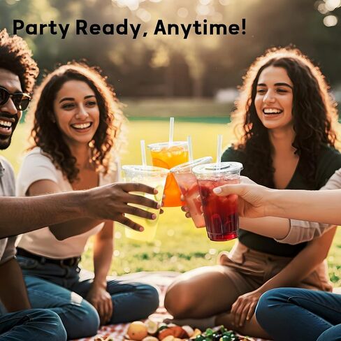 AOZITA 25 Pack - 16 oz Plastic Cups with Lids and Straws, Clear Iced Coffee Cups with Lids, Disposable Cups with Lids for Cold Drinks, Iced Tea, Milkshakes, Smoothies - Durable & BPA Free in Saudi Arabia